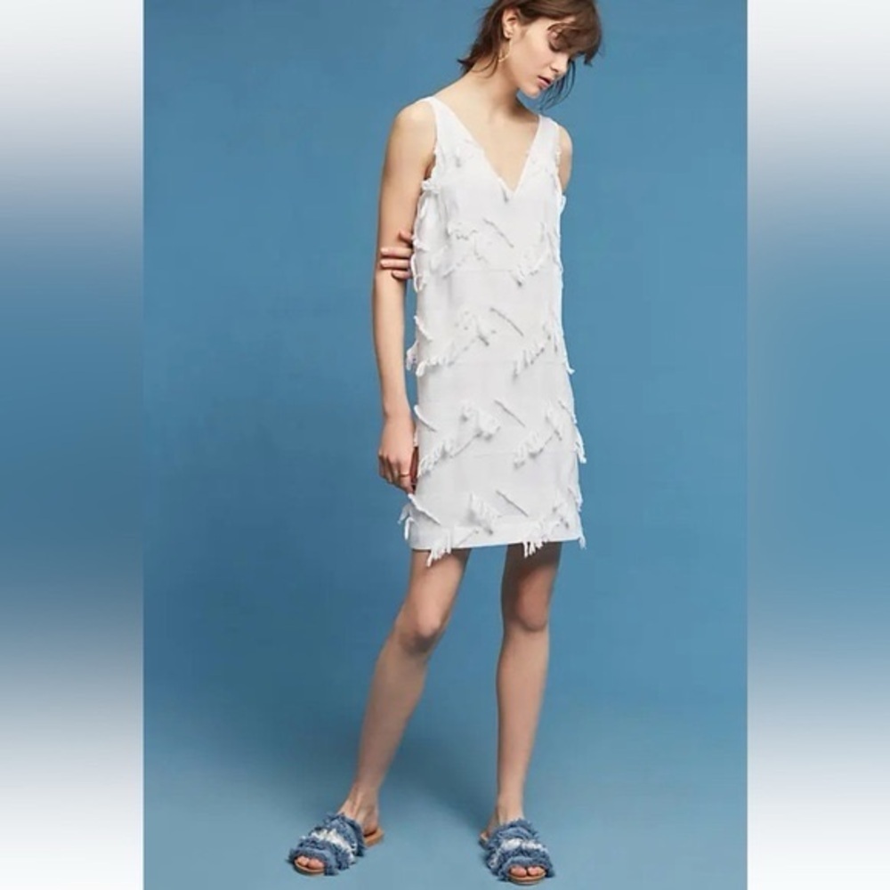 Anthropologie Maeve Fringework Shift Minj Dress in White - Size 2 Petite